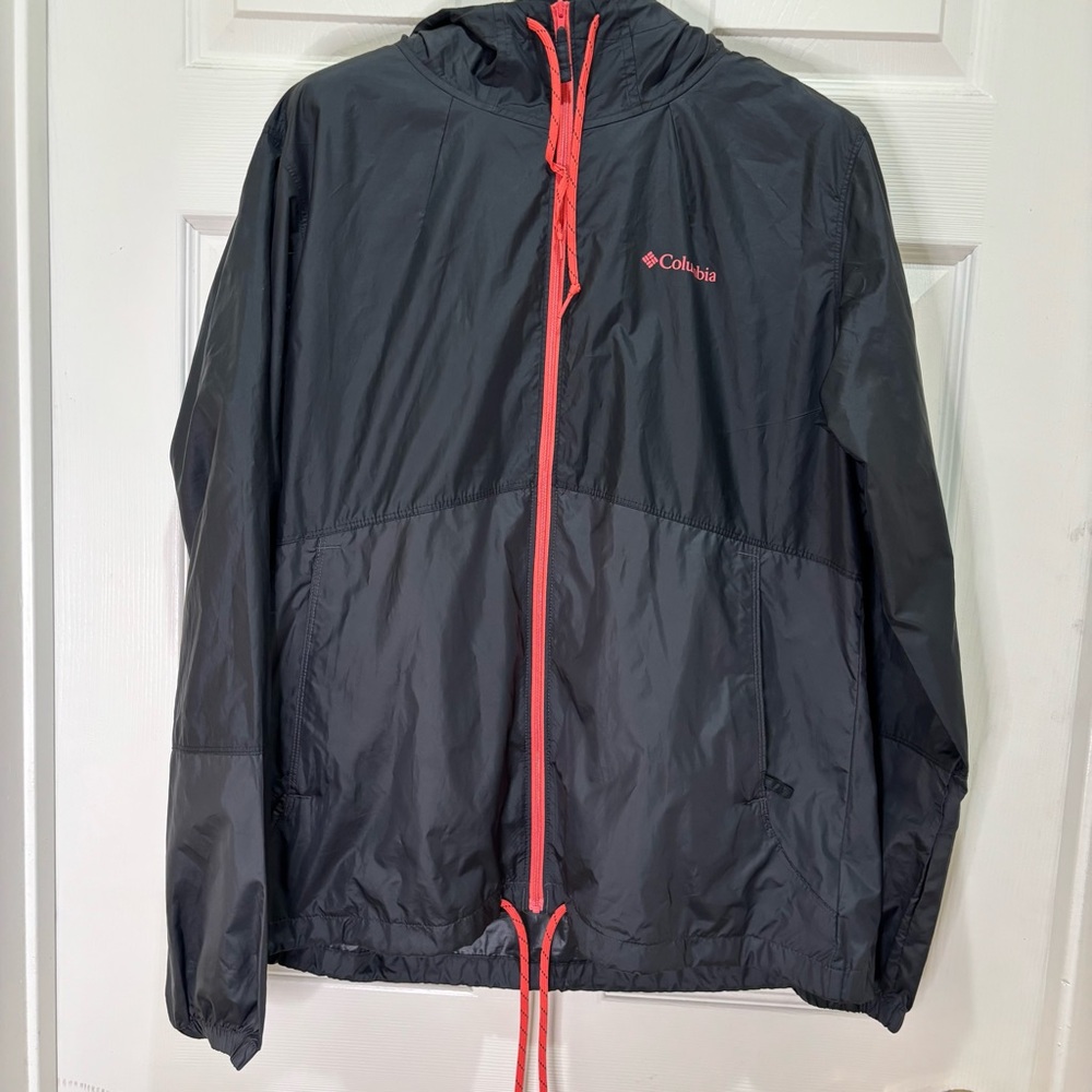 Columbia Womens Flash Forward Windbreaker Jacket Black with Pink Accents | sz L
